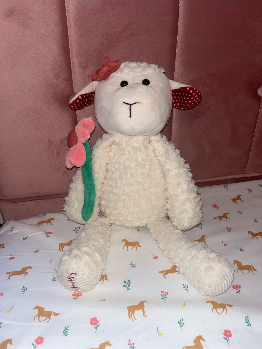 Scentsy Sweetie Pie Lamb Plush with Pink Flower and Red Polka-Dot Ears
